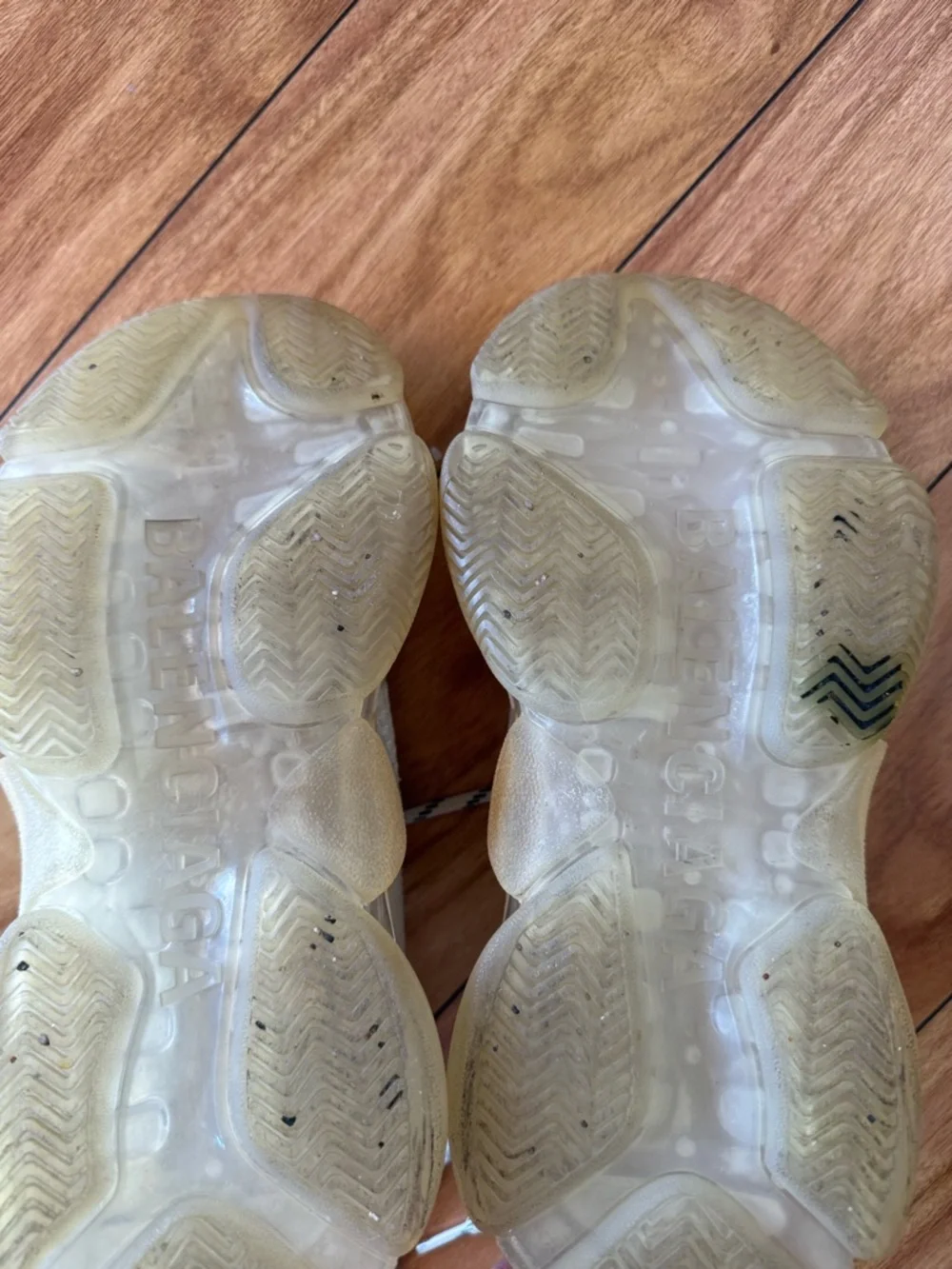 Balenciaga White Cream Triple S Mesh Leather Sneakers - Picture 6 of 10